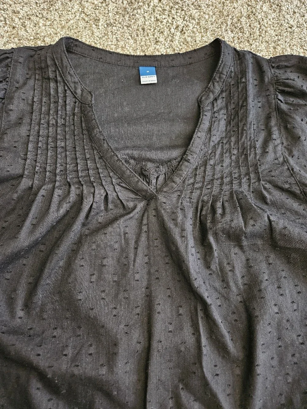 Old Navy Black Clip Dot Poet Tunic Blouse Pleated Puff Long Sleeve Top Medium